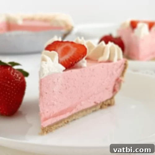 Bake-Free Bliss: 69 Easy Pie Recipes 63 A slice of No Bake Strawberry Jello Pie garnished with fresh strawberries.