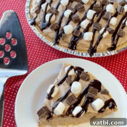 Bake-Free Bliss: 69 Easy Pie Recipes 65 A slice of No Bake S'mores Pie with toasted marshmallows.