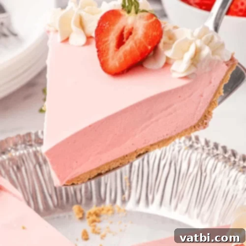 Bake-Free Bliss: 69 Easy Pie Recipes 6 A slice of No Bake Strawberry Pie with fresh strawberries and whipped cream.