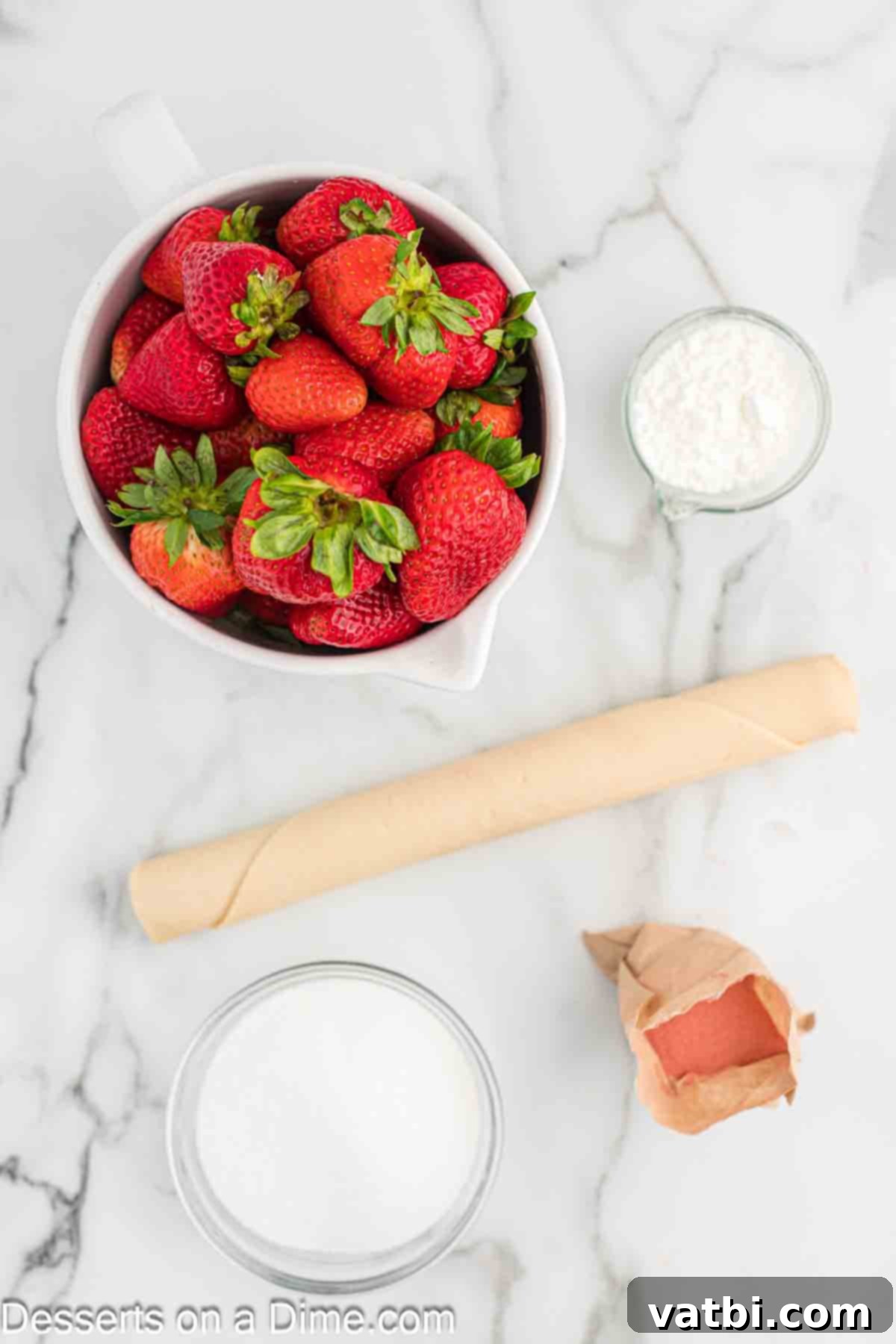 Perfect Strawberry Pie 3 Ingredients for strawberry pie - pie crust, strawberries, sugar, gelatin, cornstarch, whipped cream.