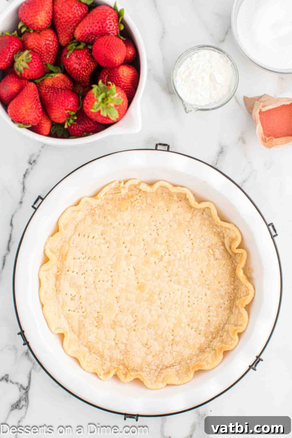 Perfect Strawberry Pie 4 Pie Crust in pie plate.