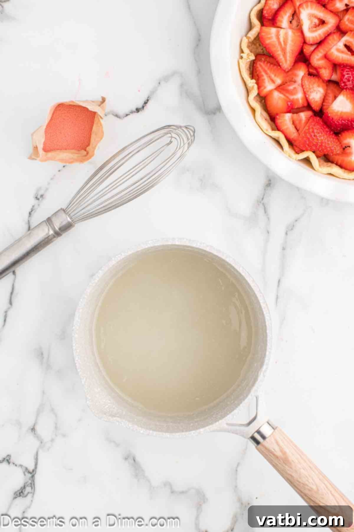 Perfect Strawberry Pie 6 Sugar and cornstarch in saucepan.