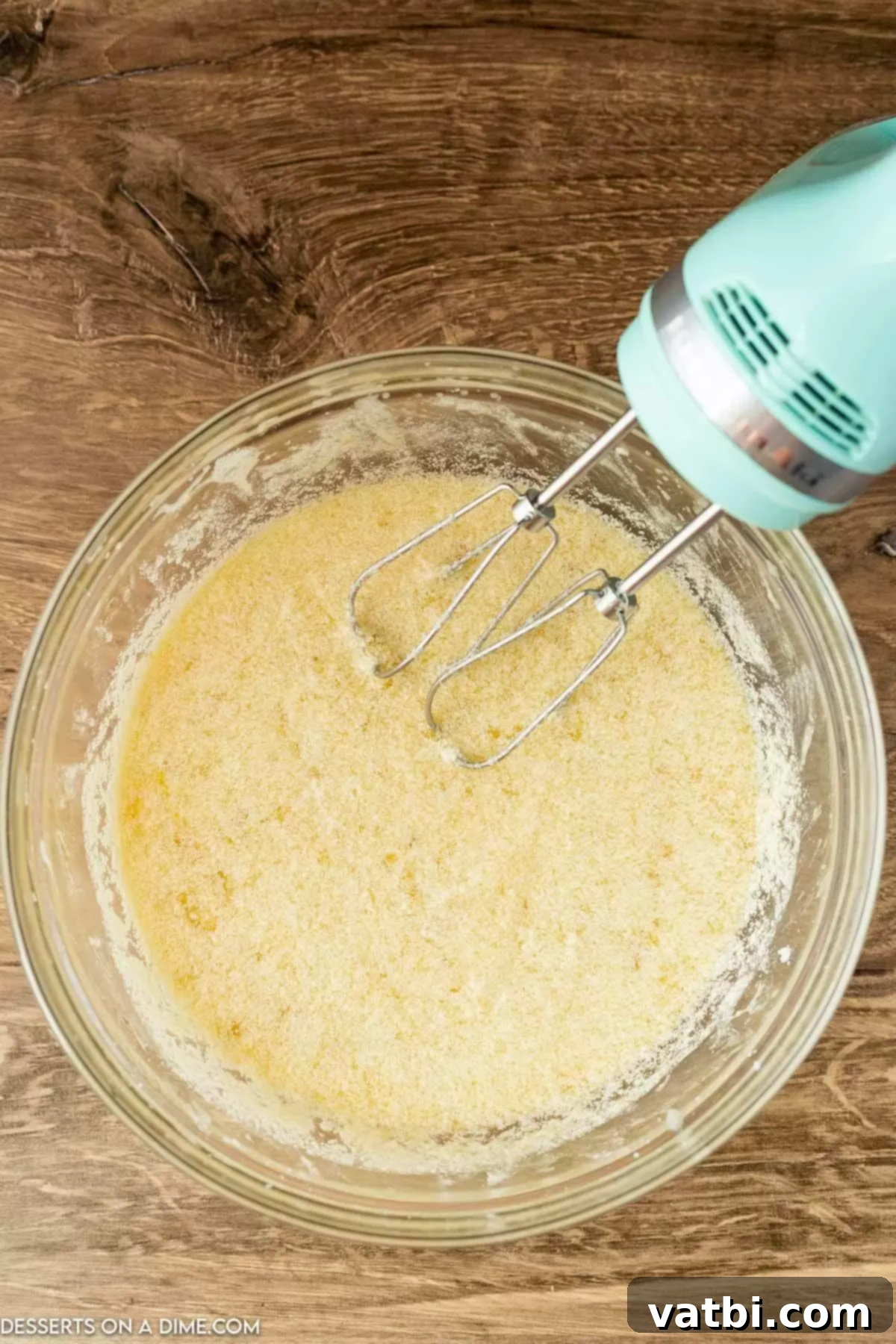 Fudgy Banana Bread Brownies 5 Mashed bananas and eggs being added to the creamed butter and sugar mixture in a mixing bowl.