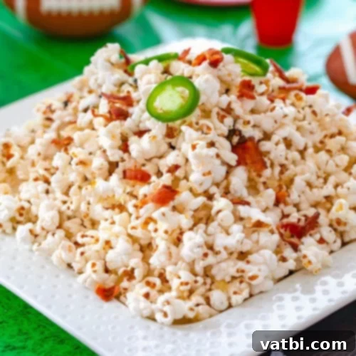Gourmet Popcorn Creations 17 Bacon Jalapeño Cheddar Popcorn, perfect for game day.