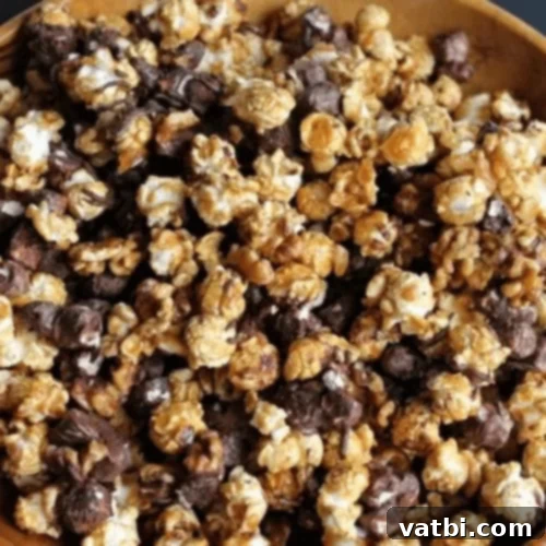 Gourmet Popcorn Creations 19 Rocky Road Popcorn with chocolate, marshmallows, and walnuts.