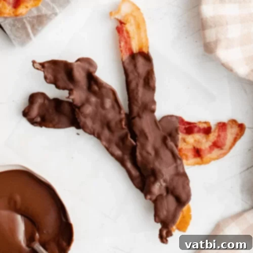 Strips of Chocolate-Covered Bacon, some with sprinkles.