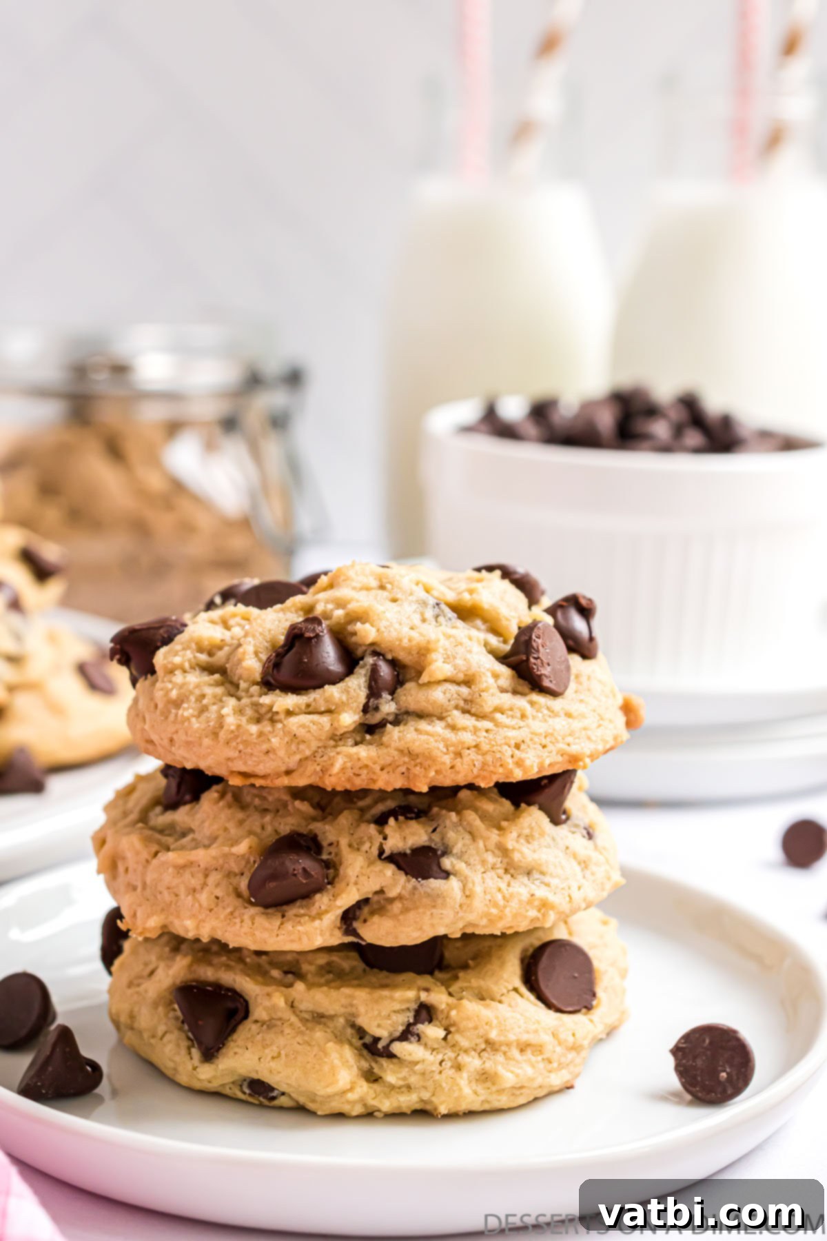 Decadent Cream Cheese Chocolate Chip Cookies 2 Stack of soft and chewy cream cheese chocolate chip cookies