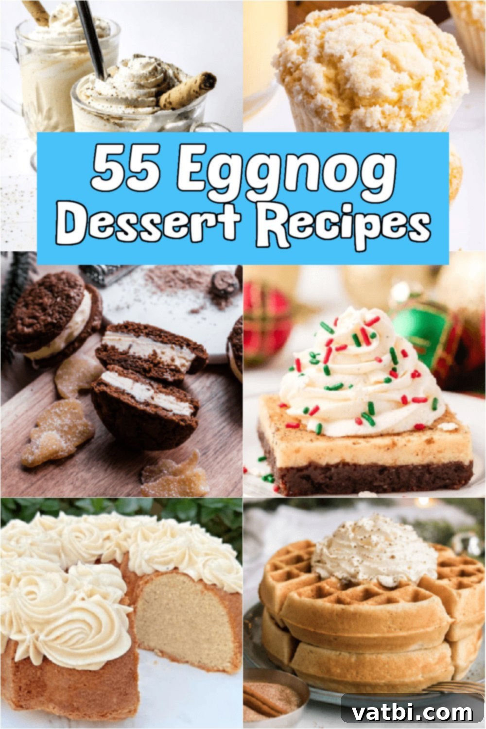 53 Holiday Eggnog Delights 2 A festive spread of various eggnog desserts, showcasing the versatility and appeal of eggnog in holiday baking. Includes cookies, cakes, and creamy treats. Perfect for Christmas cheer and holiday gatherings.