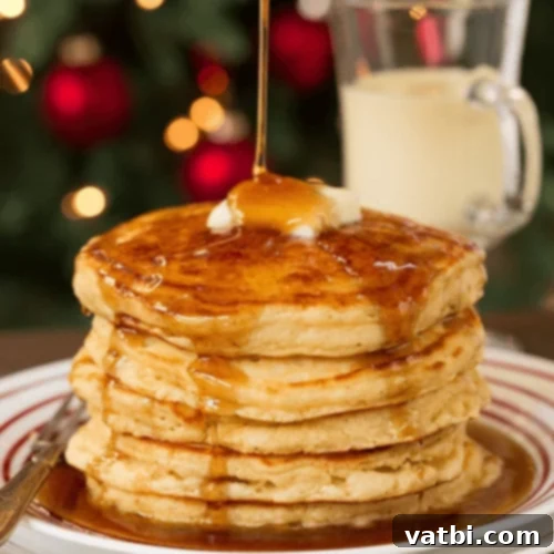53 Holiday Eggnog Delights 37 Tall and fluffy eggnog pancakes, a dream for breakfast.
