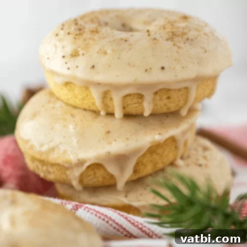 53 Holiday Eggnog Delights 43 Baked eggnog donuts with eggnog glaze, a soft holiday breakfast treat.