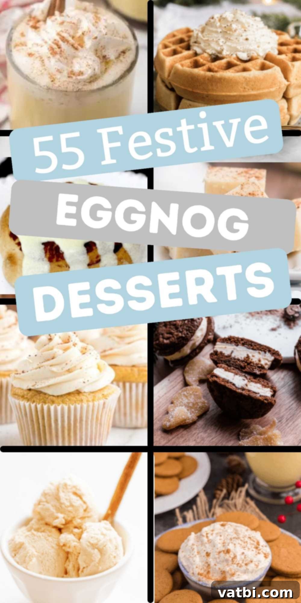 53 Holiday Eggnog Delights 55 A beautiful array of 55 festive eggnog desserts, showcasing sweet treats, drinks, and baked goods for holiday celebrations. Infuse extra Christmas cheer into your season with these creamy and flavorful eggnog creations, from fudge and dips to cakes and cookies.