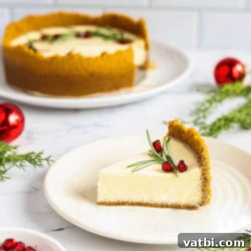 53 Holiday Eggnog Delights 7 Rich and smooth eggnog cheesecake with a graham cracker crust.
