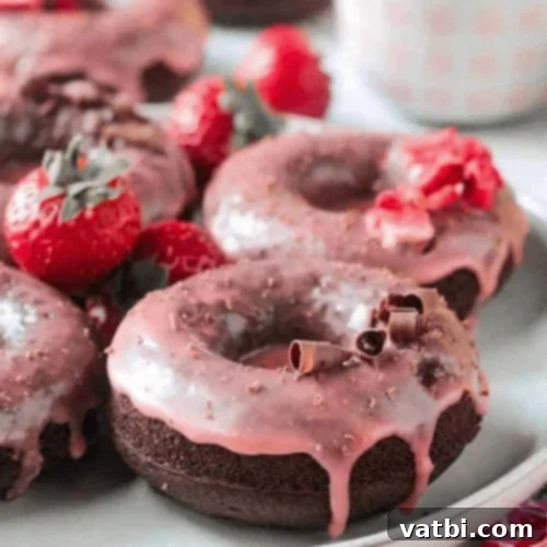Irresistible Donut Ideas 25 Vegan chocolate donuts with pink strawberry glaze.