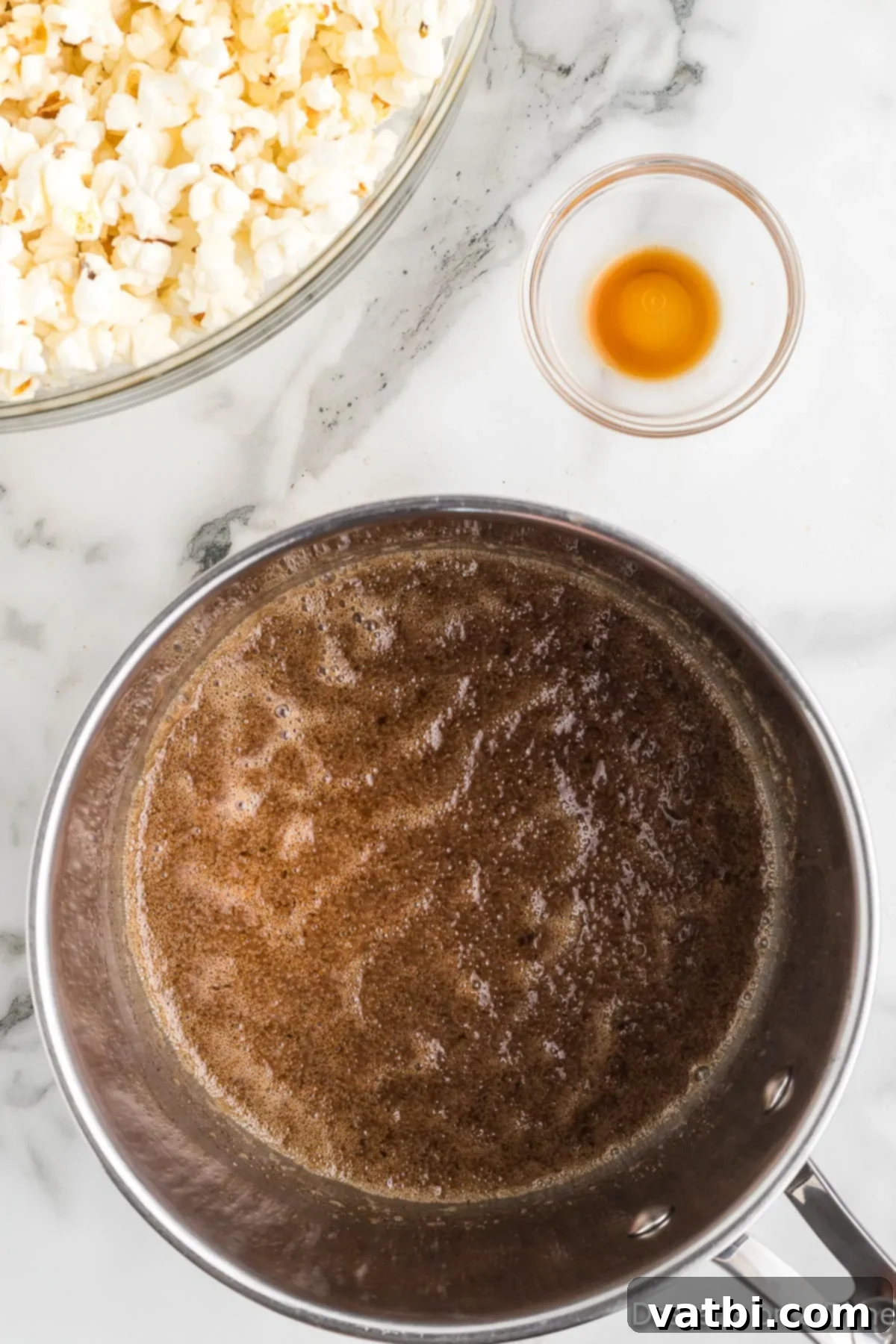 Autumn Spice Popcorn Bliss 4 Sugar and butter mixture in saucepan.