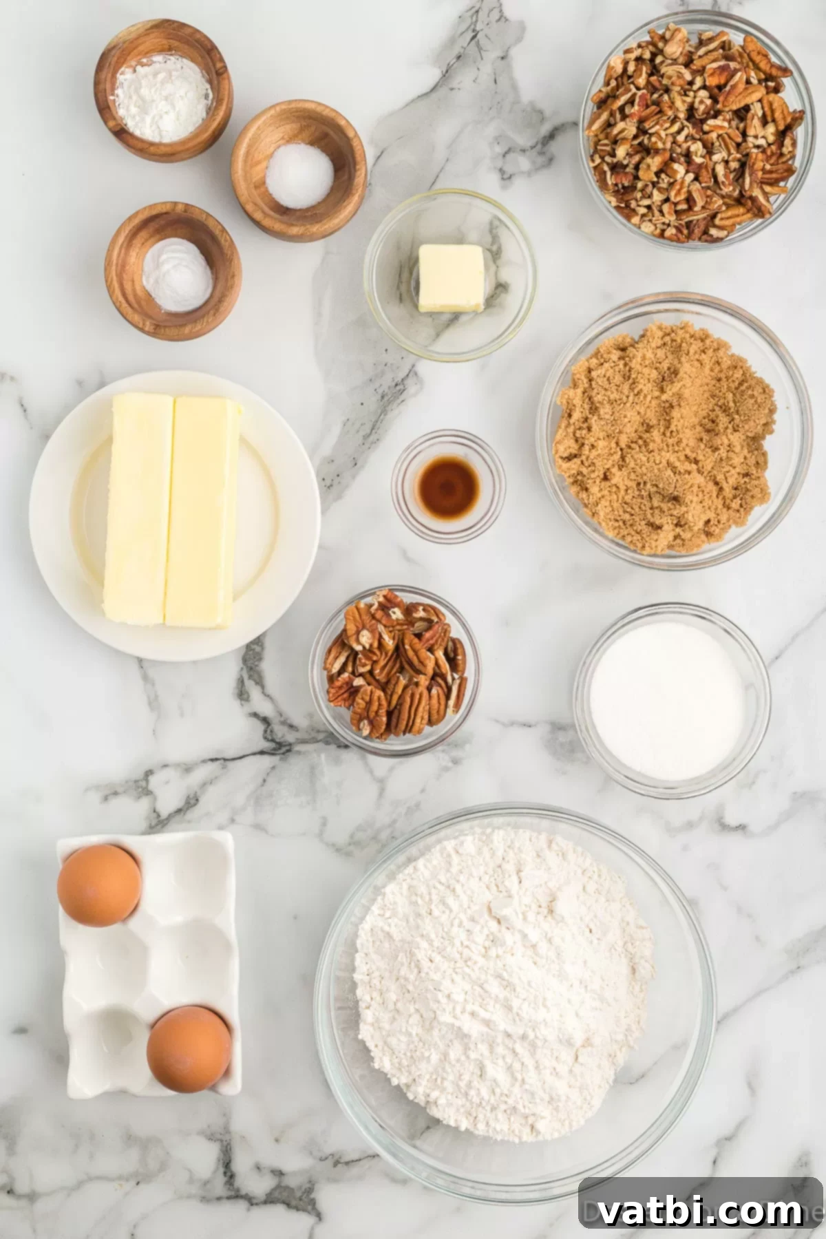 Classic Butter Pecan Cookies 3 Key ingredients for homemade butter pecan cookies: fresh eggs, all-purpose flour, crunchy pecans, rich butter, dark brown sugar, granulated sugar, and pure vanilla extract.