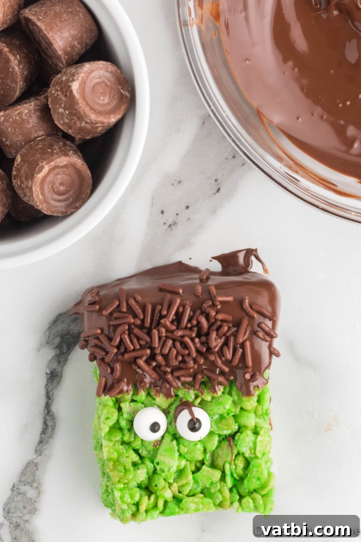 Sprinkles added to the treats and googly eyes.