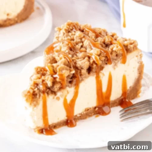 Apple Crisp Cheesecake with a crumble topping.