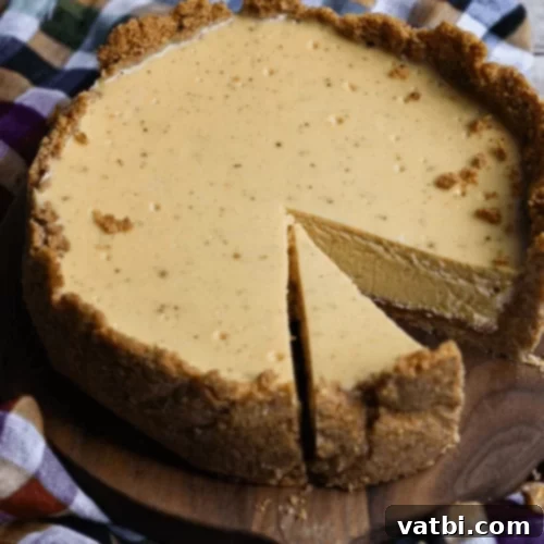 Vanilla Bean Brown Butter Cheesecake with a delicate swirl.