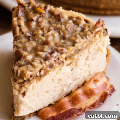 Maple Bacon Cheesecake topped with candied bacon.