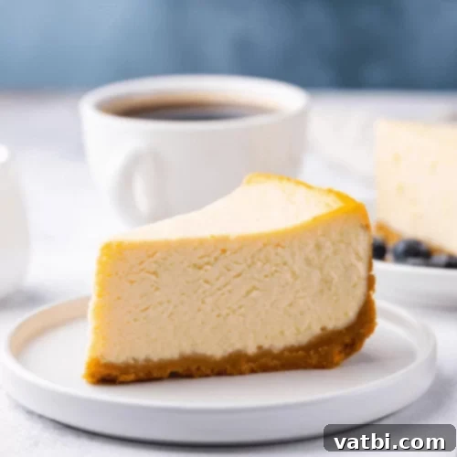 Classic New York-Style Cheesecake with a smooth surface.