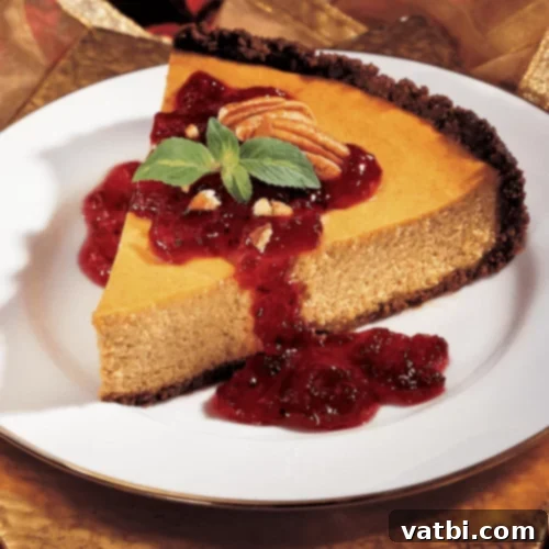 Cranberry Pumpkin Cheesecake with a cranberry swirl.
