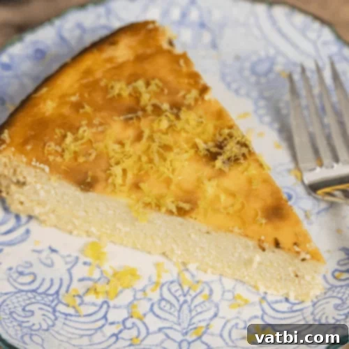 Italian Lemon Ricotta Cheesecake with lemon slices.