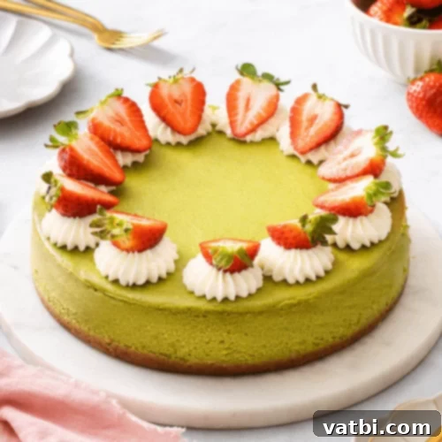 Matcha Cheesecake slice with a green hue.