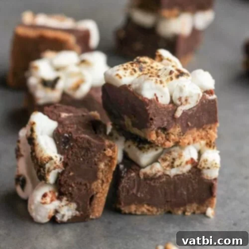 55 Festive & Easy Christmas Fudge Ideas 13 S'mores Fudge squares with visible marshmallows and chocolate.