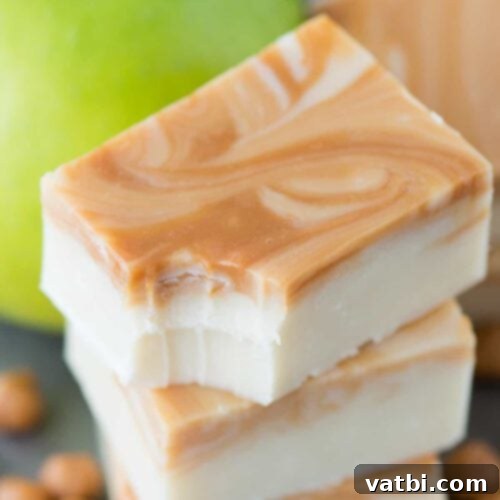 55 Festive & Easy Christmas Fudge Ideas 17 Caramel Apple Fudge squares, with a hint of green and caramel drizzle.