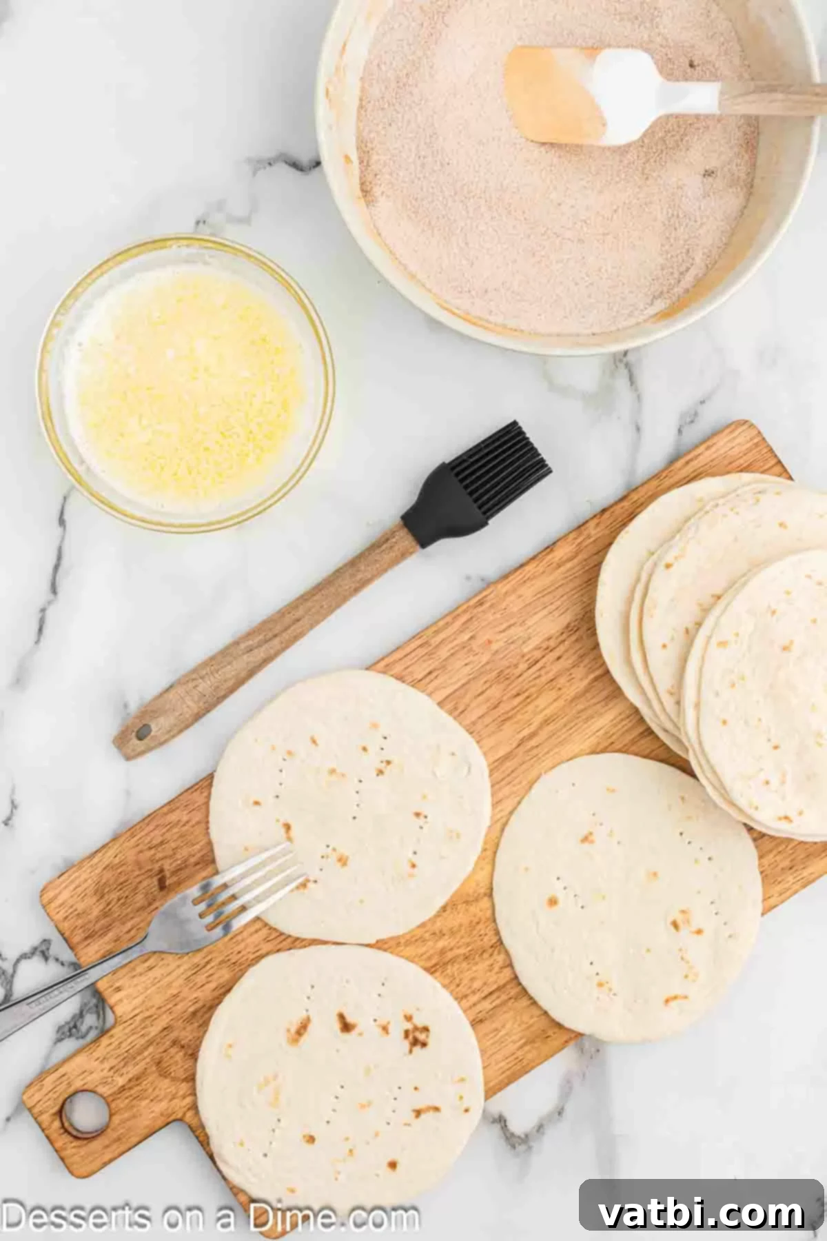 Crispy Apple Pie Wraps 3 Ingredients needed - flour tortillas, sugar, cinnamon butter, apple pie filling, caramel, vanilla ice cream.