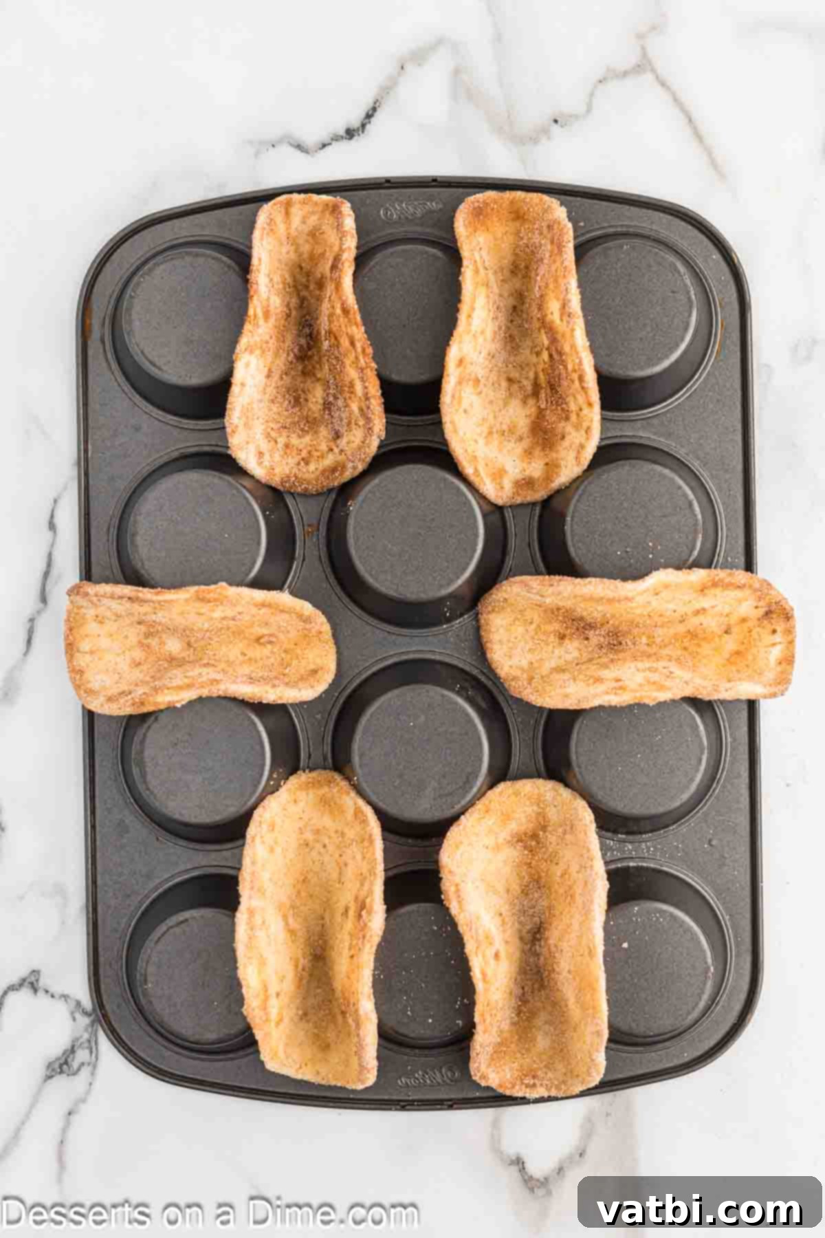 Crispy Apple Pie Wraps 6 Tortillas in between muffin tins.