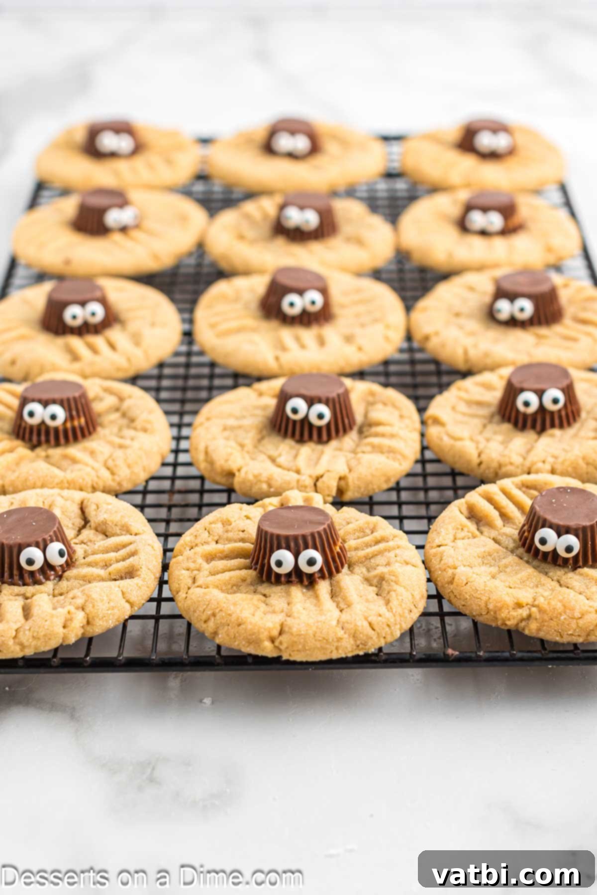 Simple Spooky Halloween Spider Bites 15 Candy eyes pressed into Reese's cups to finish the spider's face.