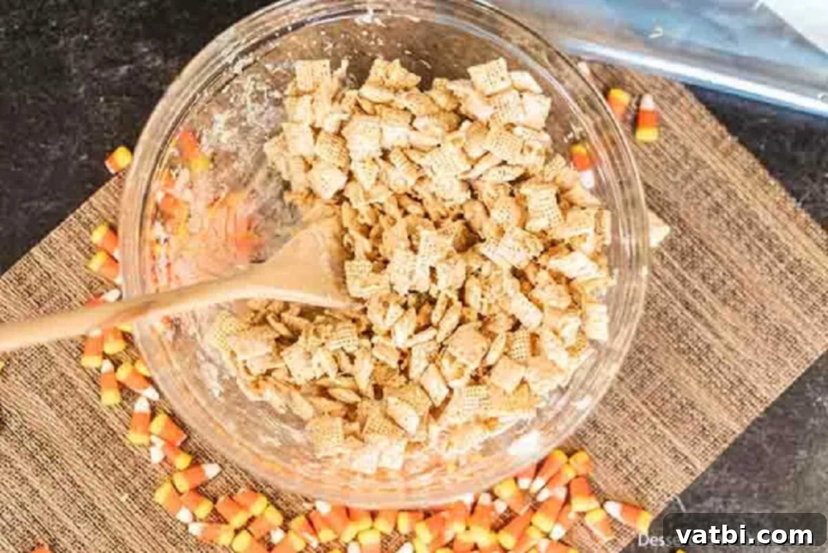Monster Munch Puppy Chow 3 Chex cereal coated with the chocolate peanut butter mixture.