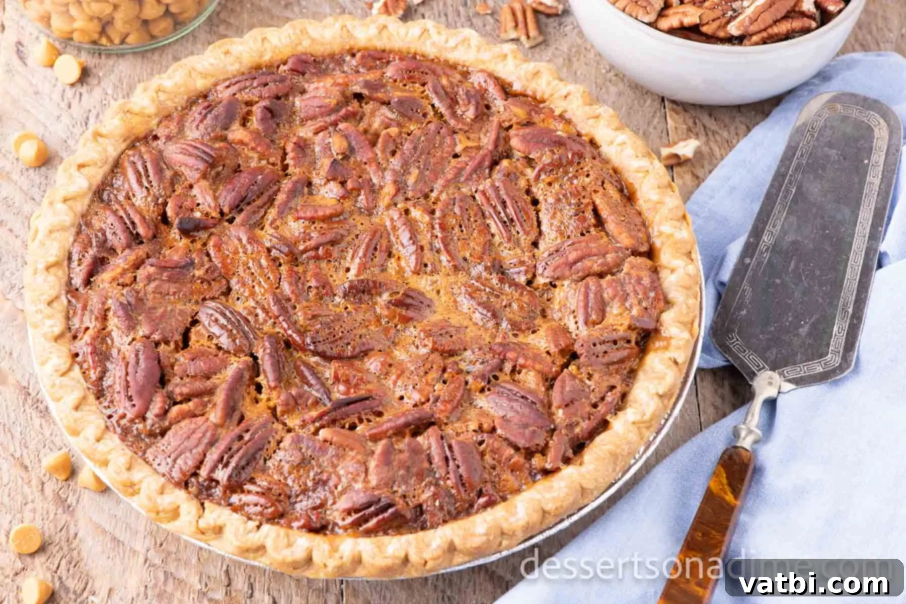 Butterscotch Pecan Pie ready to serve. 