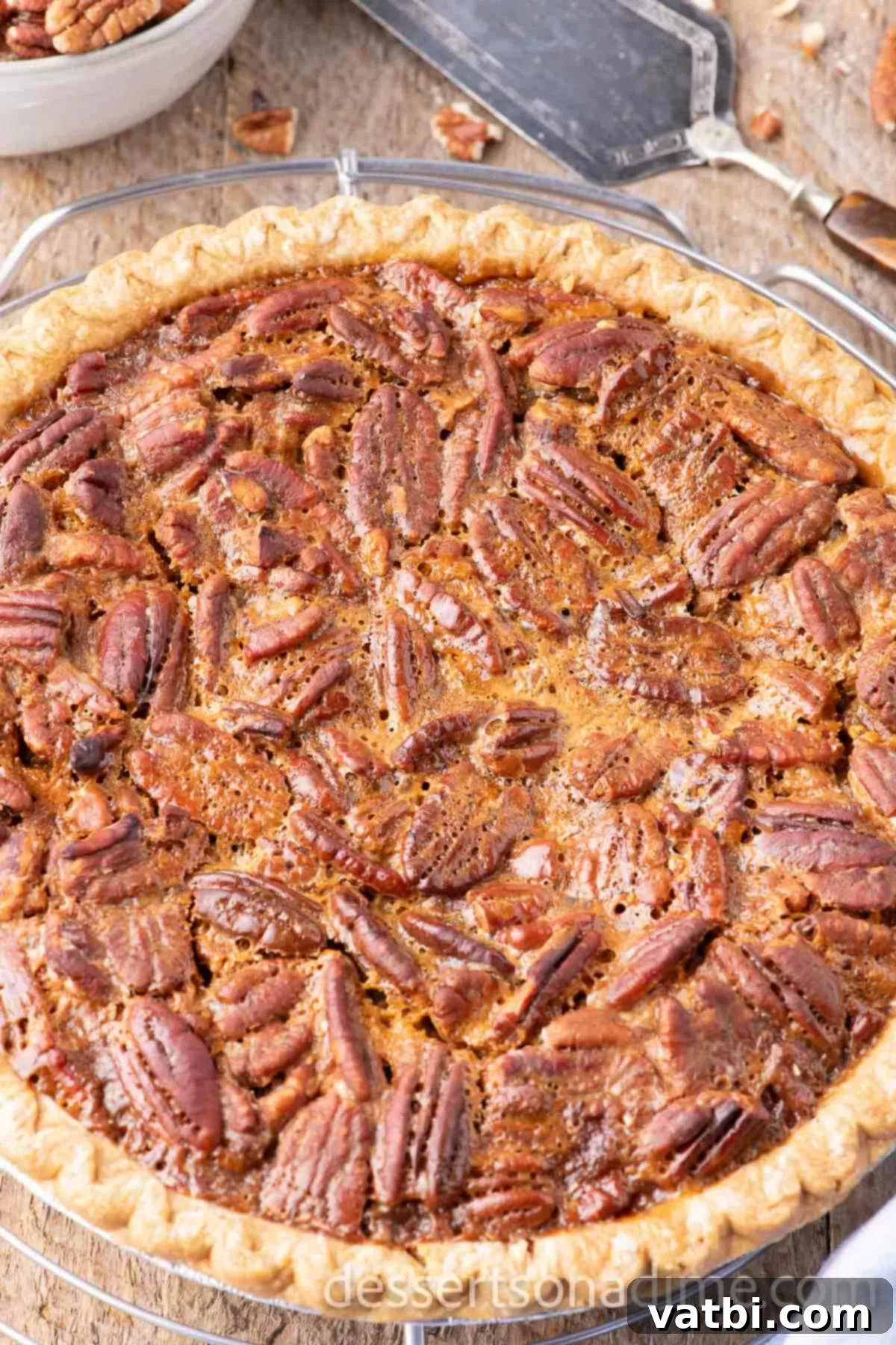 Pecan Pie on cooling rack. 
