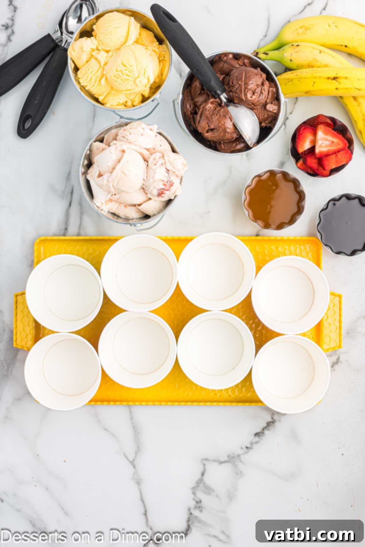 Cups ready to serve with ice cream.