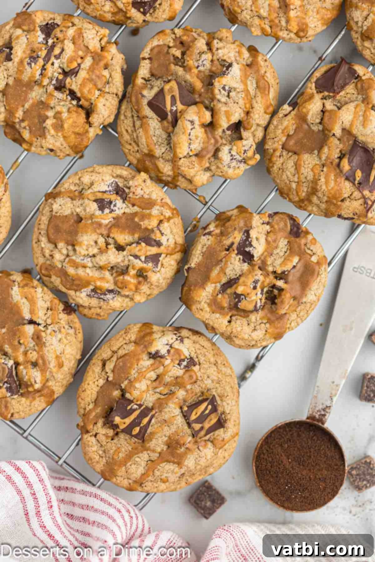 Espresso Cookies 2 Delicious Coffee Cookies piled on a cooling rack, ready to be enjoyed.