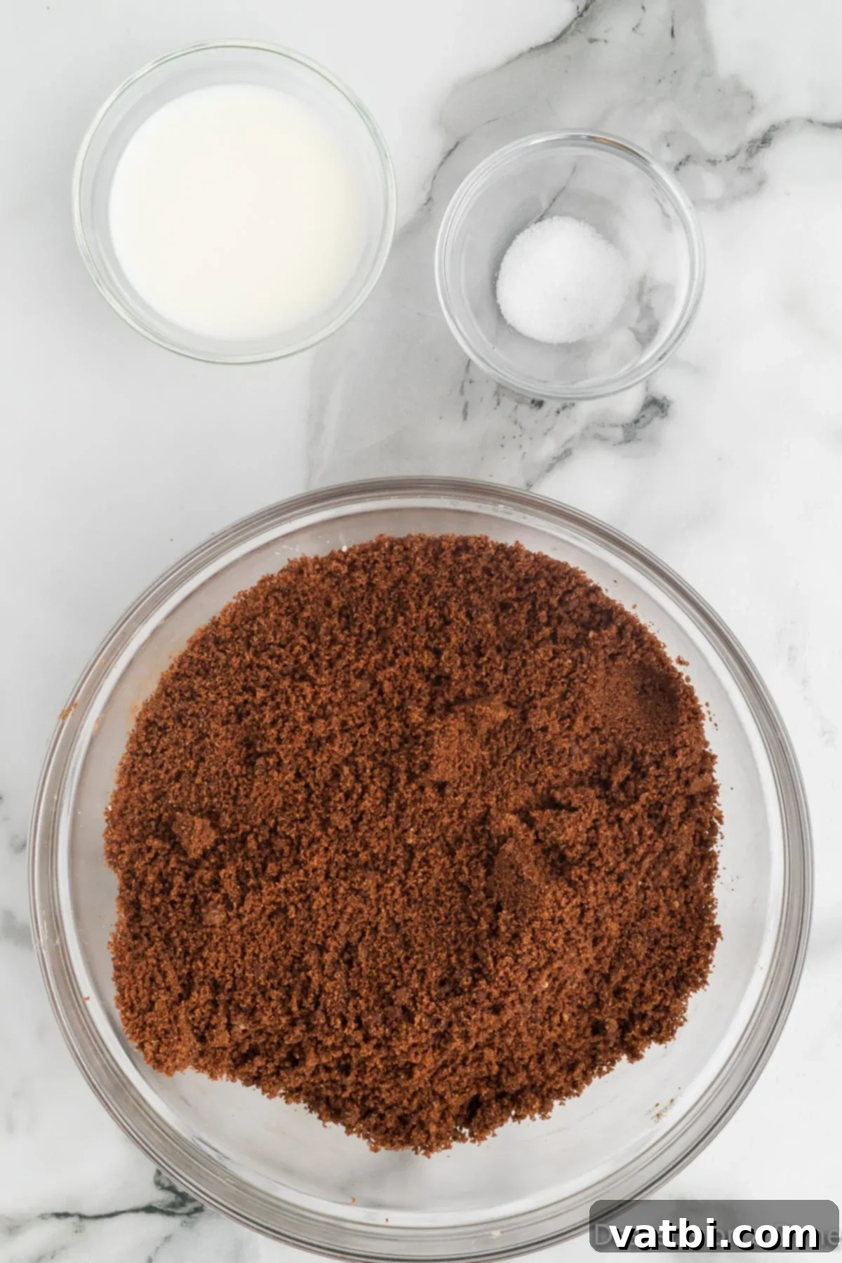 Spoonable Brownie Bliss 6 Dry ingredients combined in a bowl with the butter mixture, forming a thick batter.