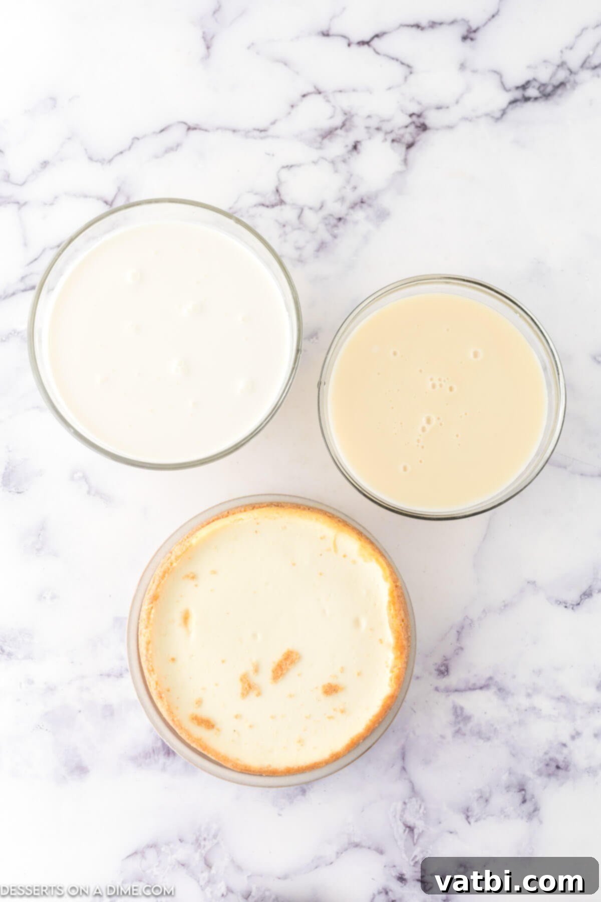 Easy No-Churn Cheesecake Ice Cream 3 Ingredients for recipe - whipping cream, sweetened condensed milk and cheesecake.