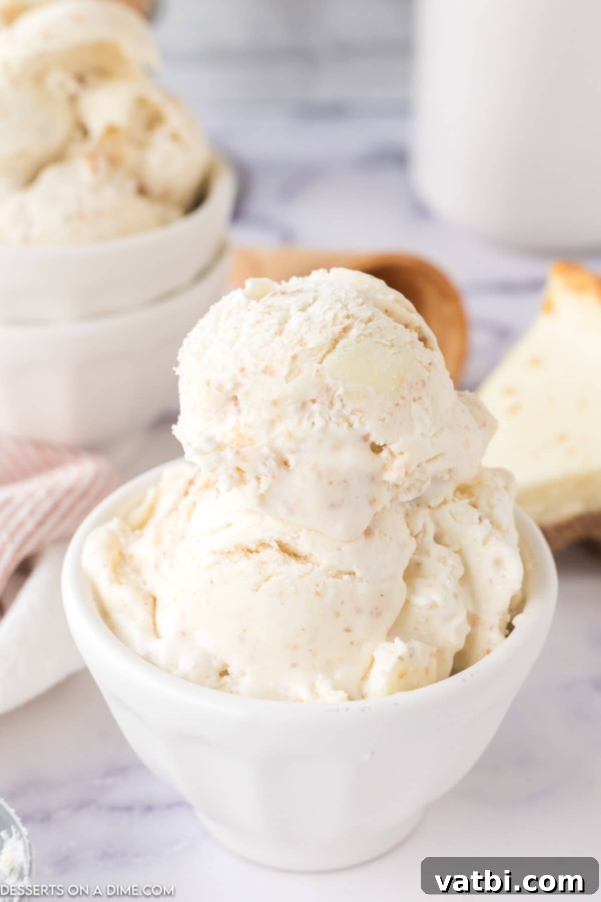 Easy No-Churn Cheesecake Ice Cream 8 Ice cream in bowl.