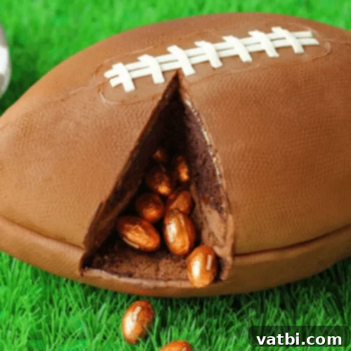 Creative Football Cake Inspiration 11 Game Day Football Cake with a hidden candy surprise inside.