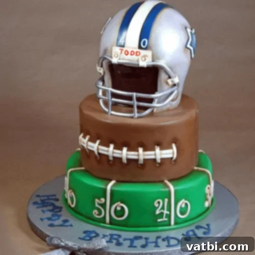 Creative Football Cake Inspiration 27 Vintage 'Dallas Cowboys' Football Cake with multiple tiers and team colors.