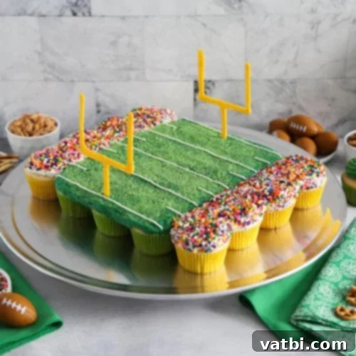 Creative Football Cake Inspiration 4 Football stadium created from pull-apart cupcakes, decorated with green frosting.