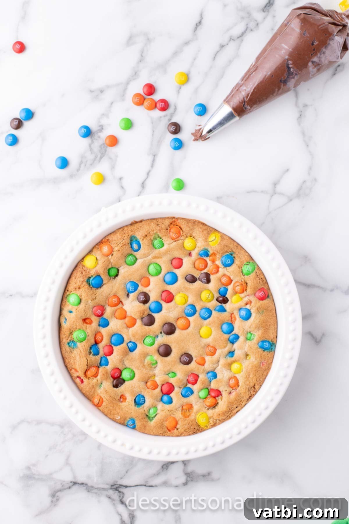 Cookie cake baked in pan. 