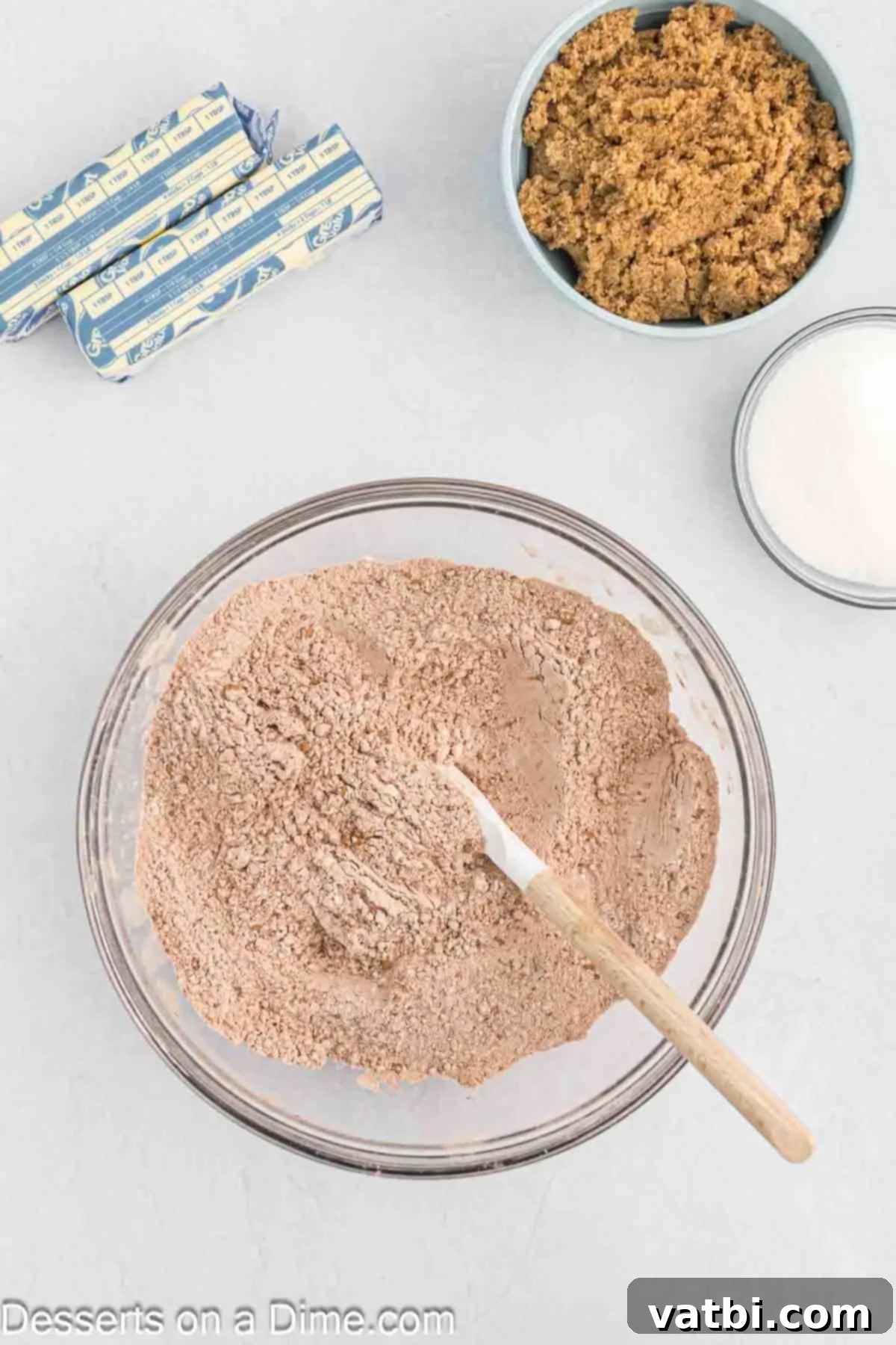 Decadent Chocolate Peanut Butter Pockets 5 Dry ingredients in bowl.