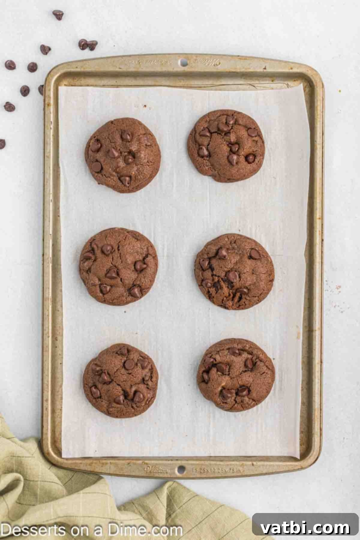 Decadent Chocolate Peanut Butter Pockets 9 Baking sheet with cookies.