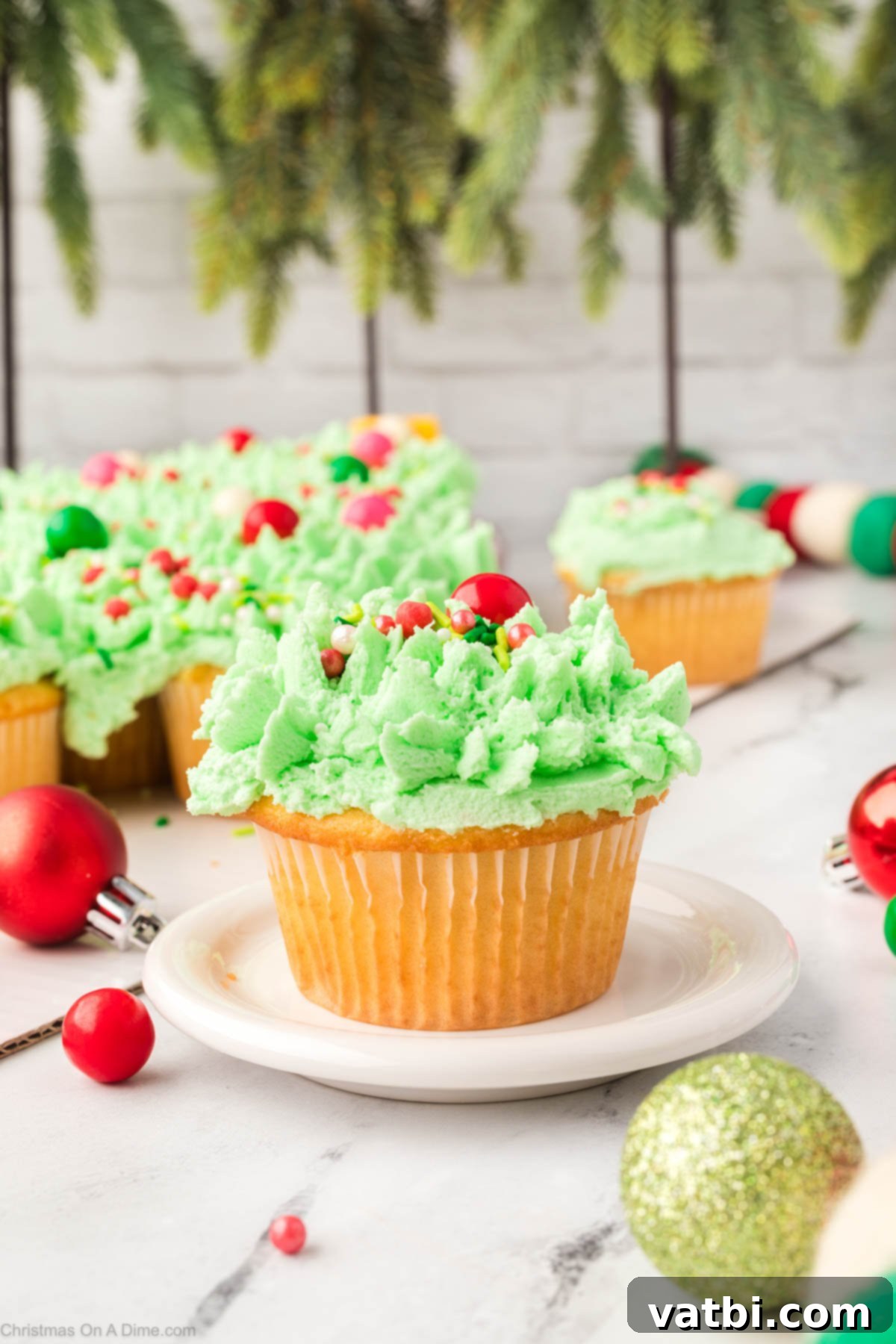 A completed Christmas Tree Cupcake Cake on a platter, ready to be served and enjoyed at a holiday gathering.
