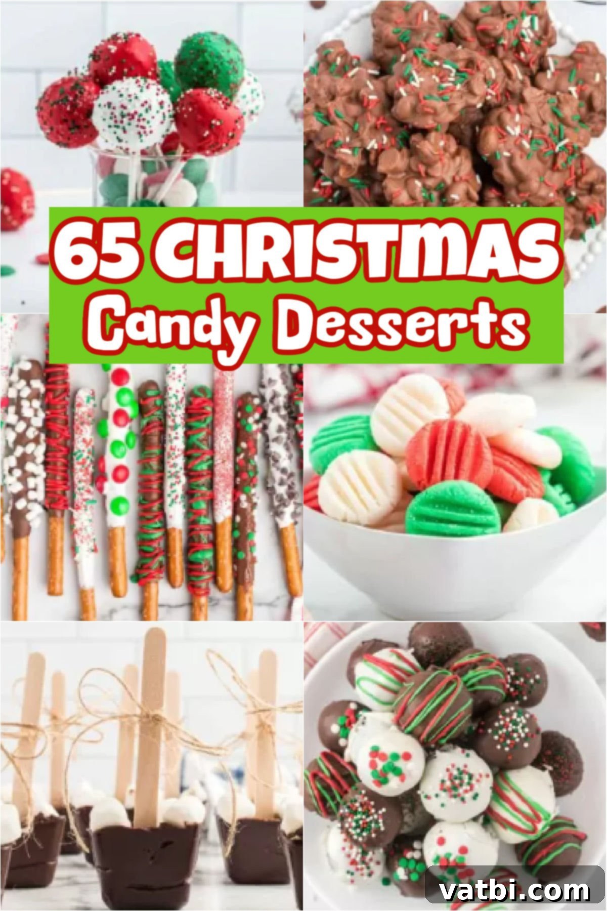 Festive Candy Treats 2 A delightful spread of 65 easy Christmas candy desserts, including homemade fudge, festive barks, and more. These simple-to-prepare holiday candy recipes are perfect for any event, bringing joy and sweetness to the season.
