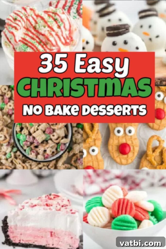 Easy Christmas No-Bake Treats 2 35 No Bake Christmas Desserts that are perfect for a holiday party. These Christmas treats are so easy, look festive and taste delicious. Choose from chocolate lasagna recipes, peanut butter, peppermint and tons more easy recipes. Find reindeer, snowman and Christmas wreath shaped treats. #dessertsonadime #nobakechristmasdesserts #nobake #christmascookies