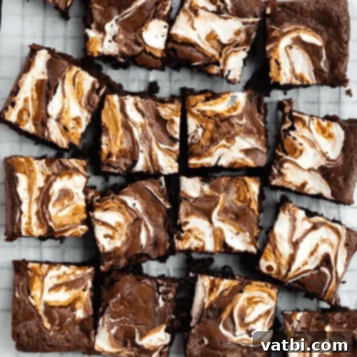 Marshmallow Fluff Delights 3 Fudgy Fluffer Nutter Brownies swirled with peanut butter and marshmallow fluff.